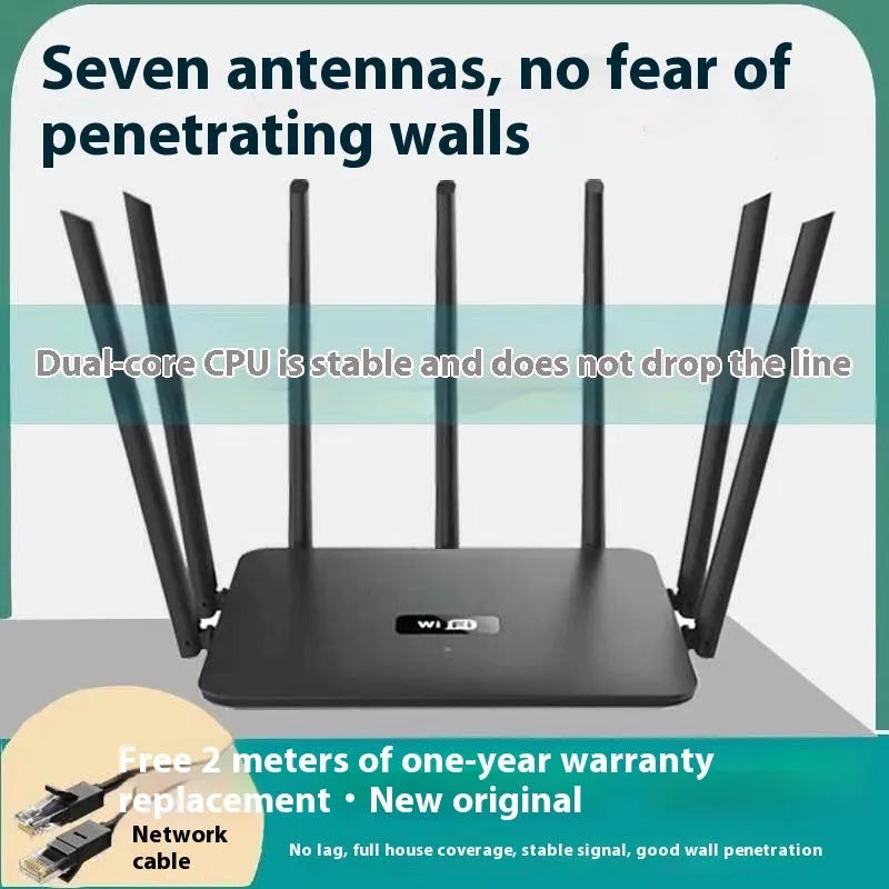 Black or white dual-band 5G Gigabit router with multiple antennas for through-wall Wi-Fi coverage.