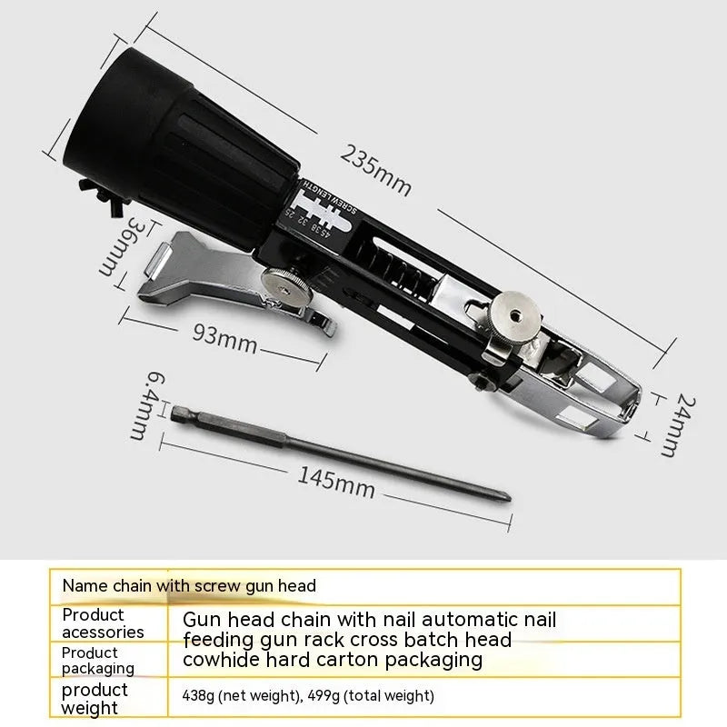 Chain screw gun head automatic nail gun accessory with metal gun head and plastic stainless steel construction