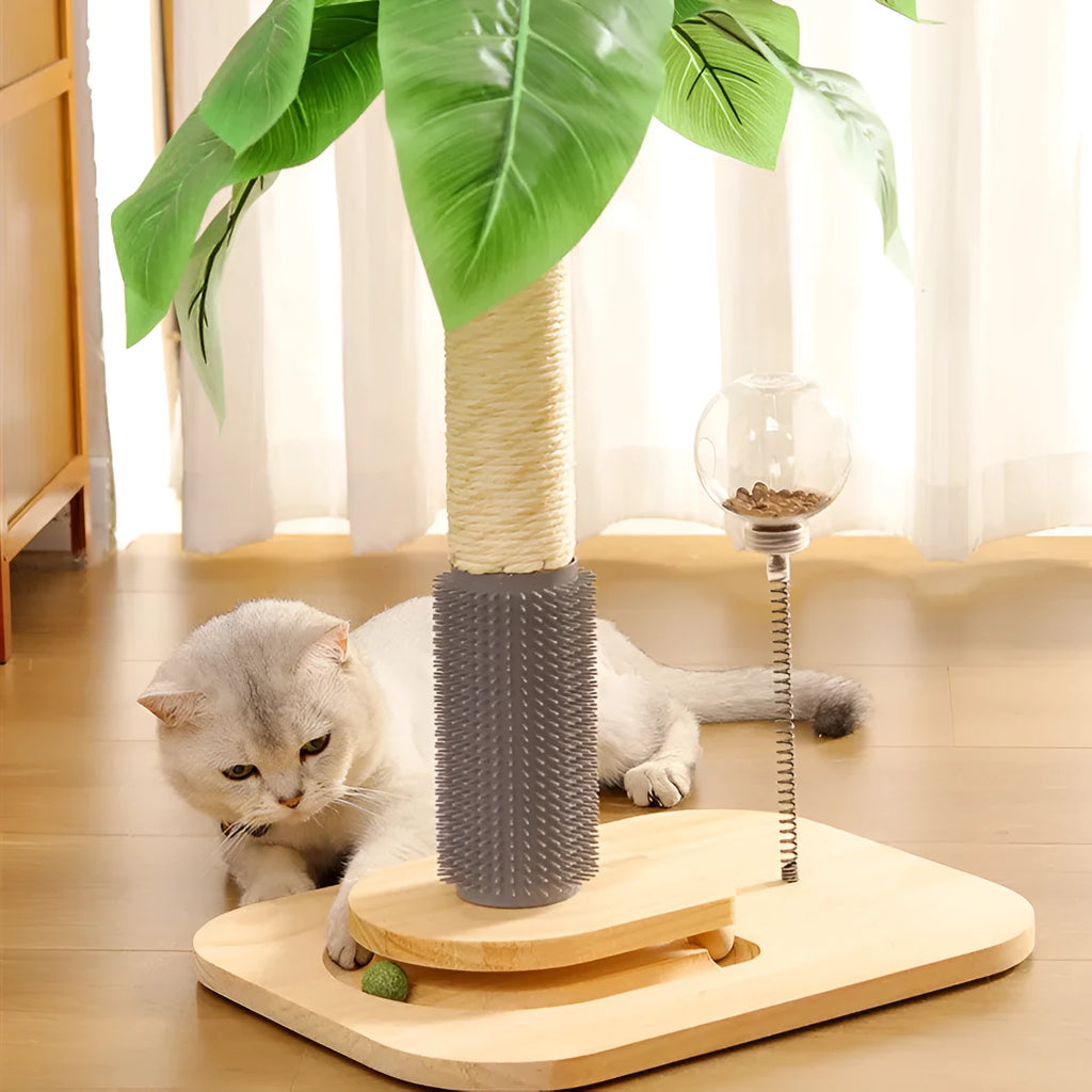 Canna coloured wooden vertical cat scratching post with a simple design