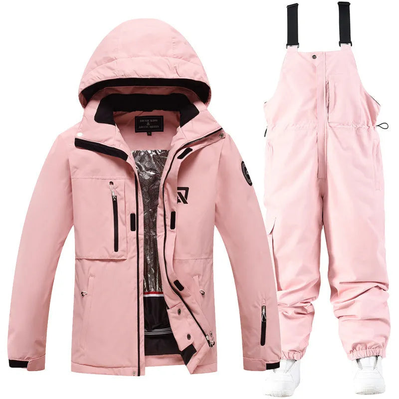 Men's and women's winter ski suit in blue and black colour combination for snow sports