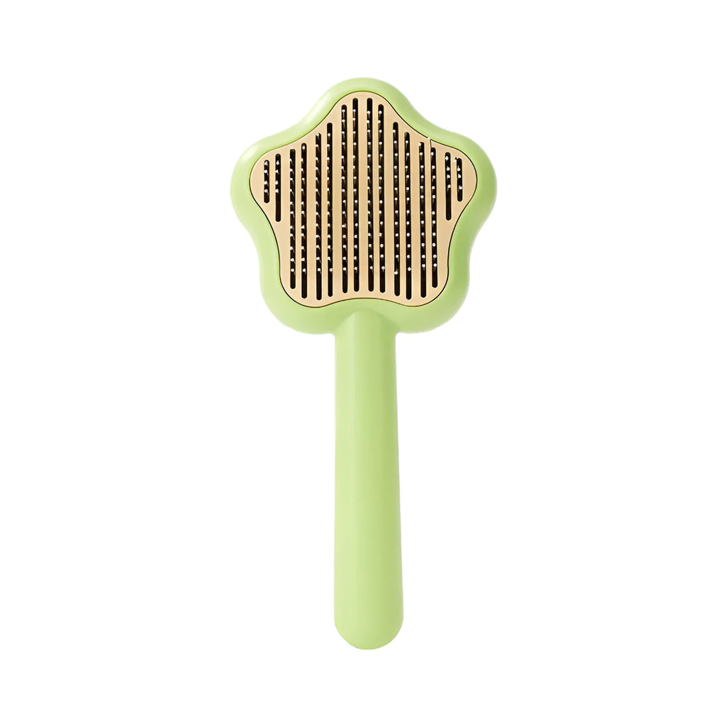 Self-cleaning cat comb magic wand with stainless steel needle teeth in green or yellow colour options