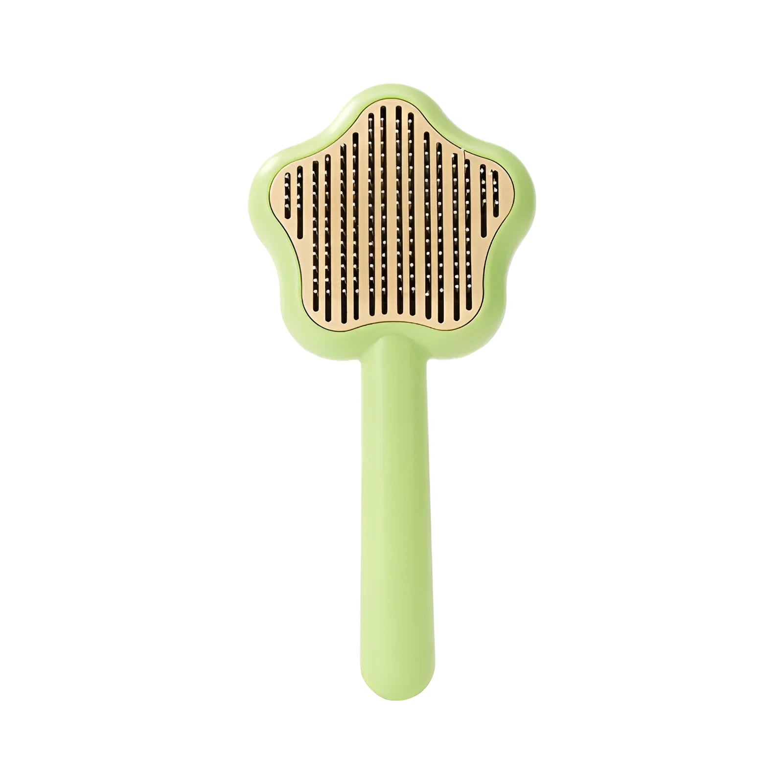 Self-cleaning cat comb magic wand with stainless steel needle teeth in green or yellow colour options