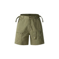 Grey retro-style workwear shorts made from soft washed cotton cloth, featuring a zipper and loose fit.