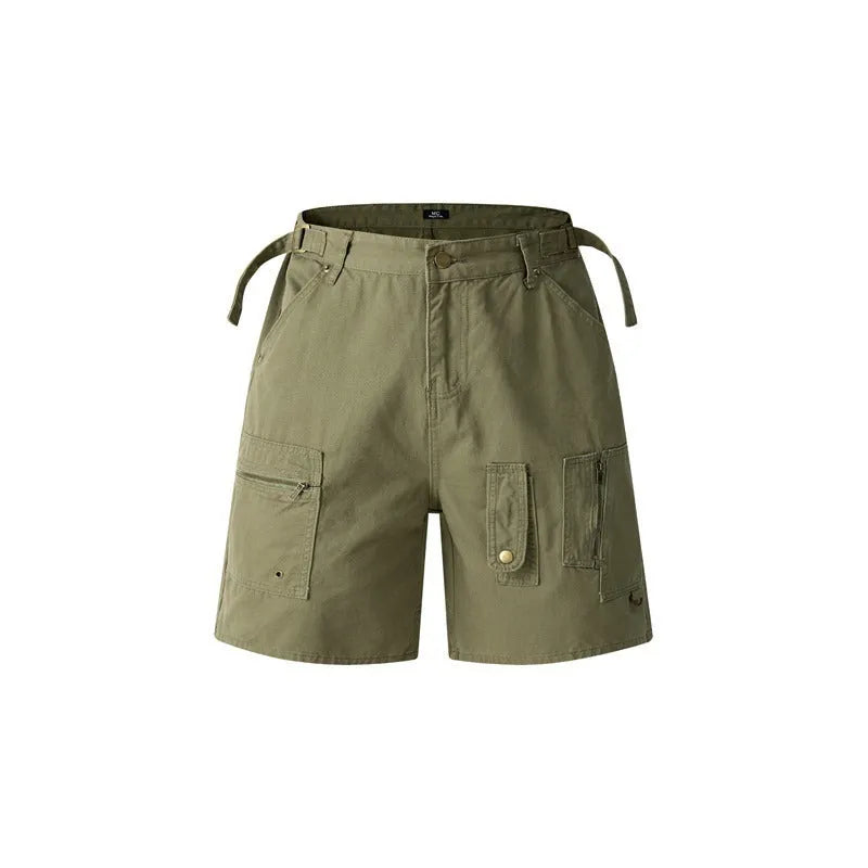 Grey retro-style workwear shorts made from soft washed cotton cloth, featuring a zipper and loose fit.