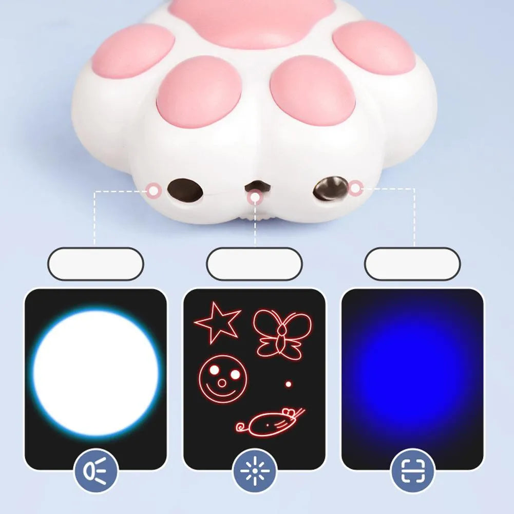 Pink and black USB-rechargeable infrared laser cat teaser toy with keychain loop.