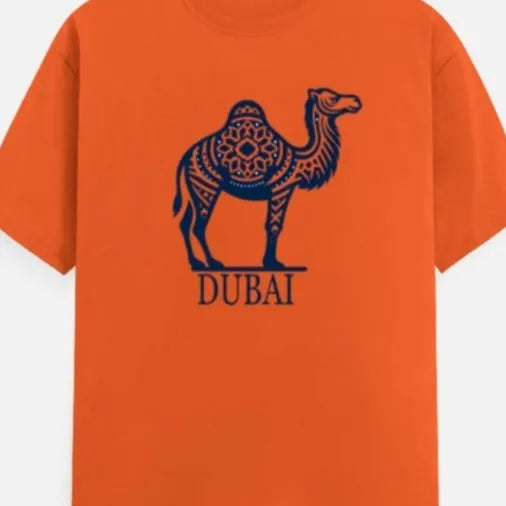 Orange loose-fitting cotton T-shirt with short sleeves and round neck