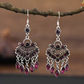 Retro crystal long fringe earrings in drop shape with smart water drop purple colour