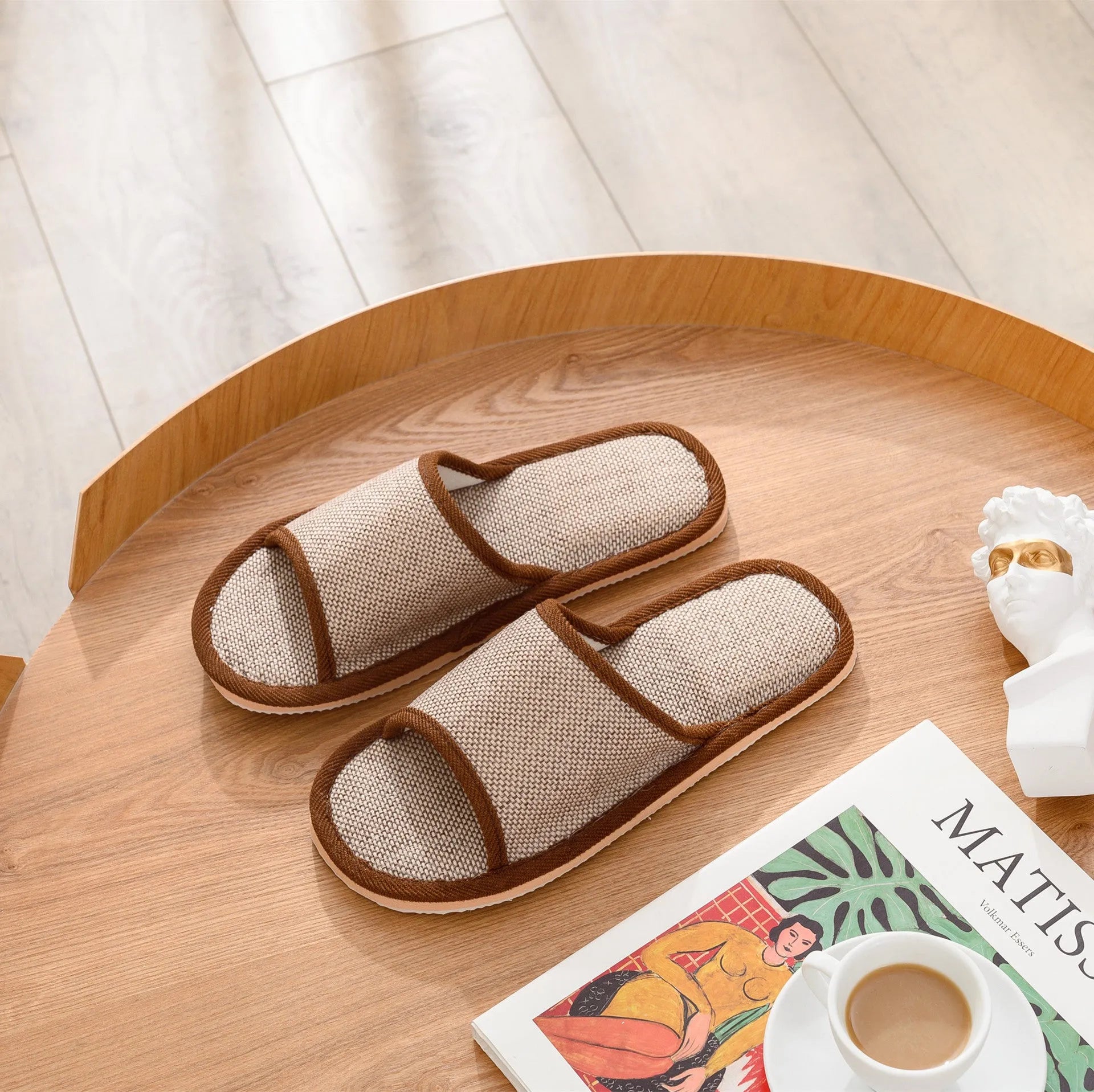 Women's open-toe linen slippers in various colours with thickening sole