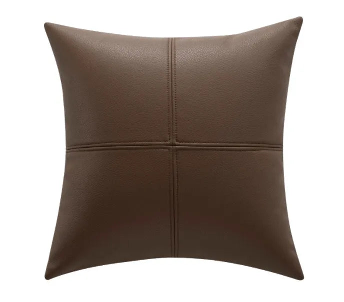 Solid colour soft cowhide leather pillow cover in Nordic style on a sofa