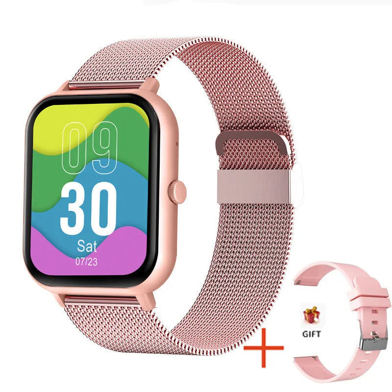 ZL54C smart watch on wrist showing AMOLED screen, available in black, pink, or silver colours.