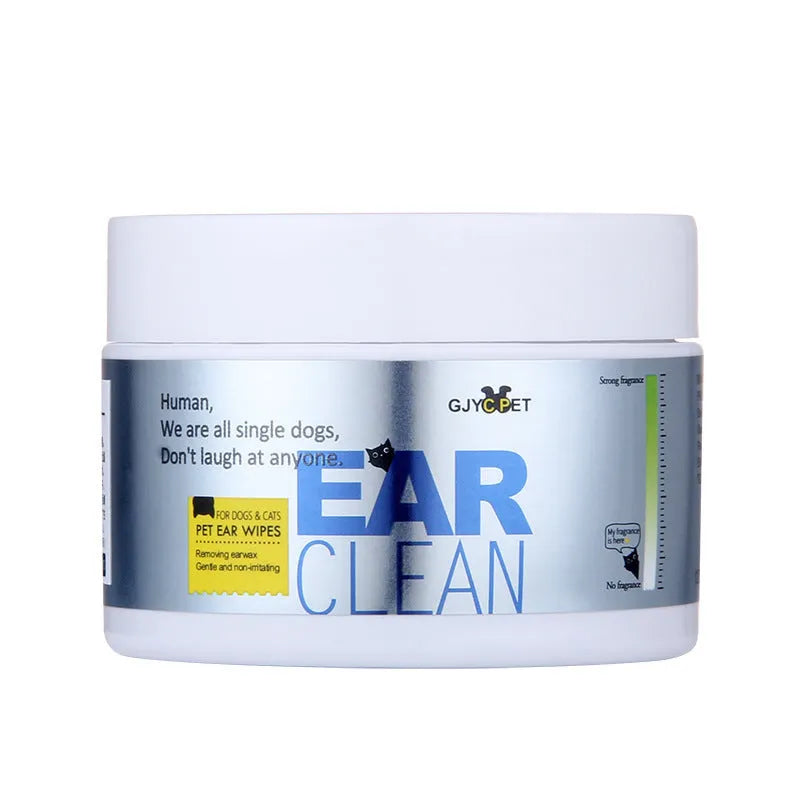 Pet cleaning kit with bottles of foot foam, ear solution, deodorant spray and packs of ear and eye wipes for dogs and cats.