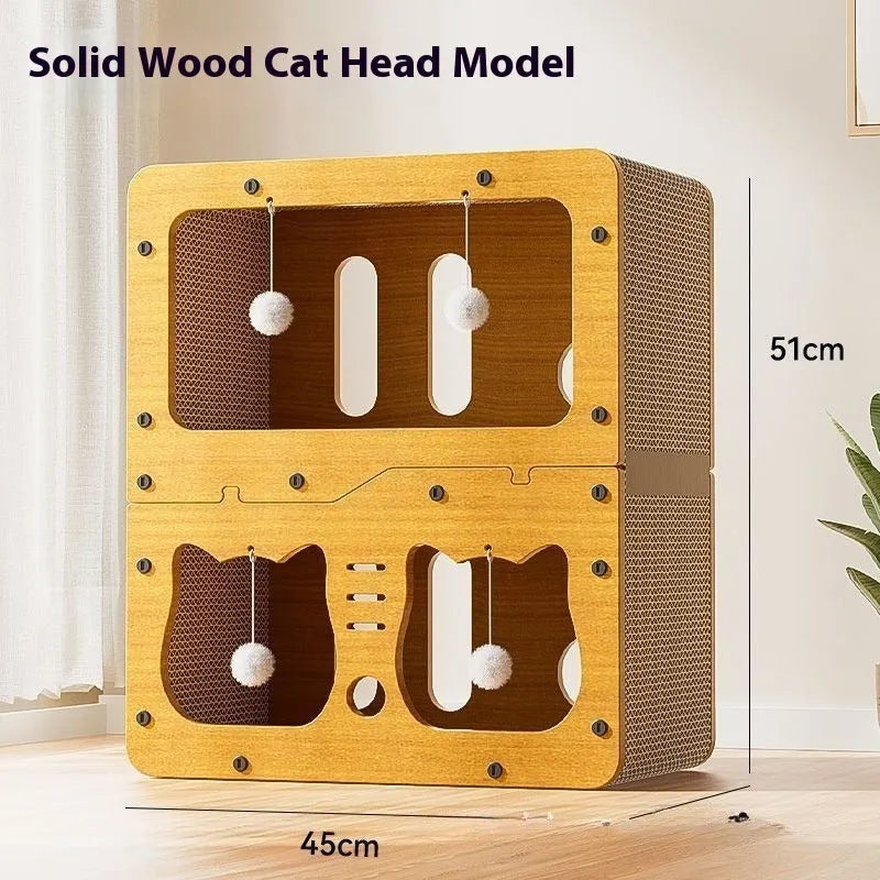 Double-layer cat scratching board and nest in owl style with wear-resistant surface