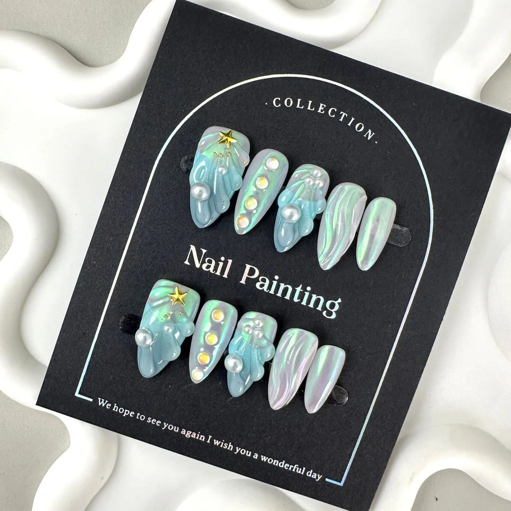 HAILANG blue plastic artificial nail tips set with XS, S, M, L sizing options