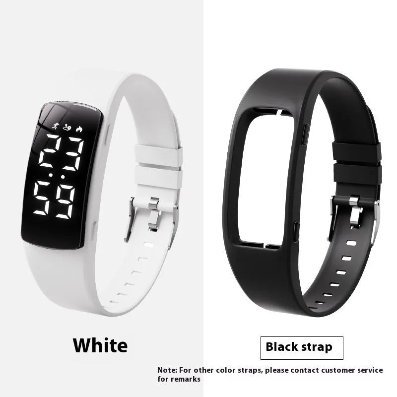 Vibration alarm waterproof electronic watch with coloured silicone strap and LED display.