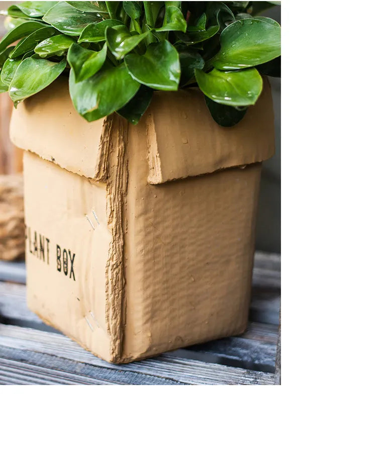 Cement brown paper box design flowerpot with drainage holes in Nordic style for indoor balcony planting