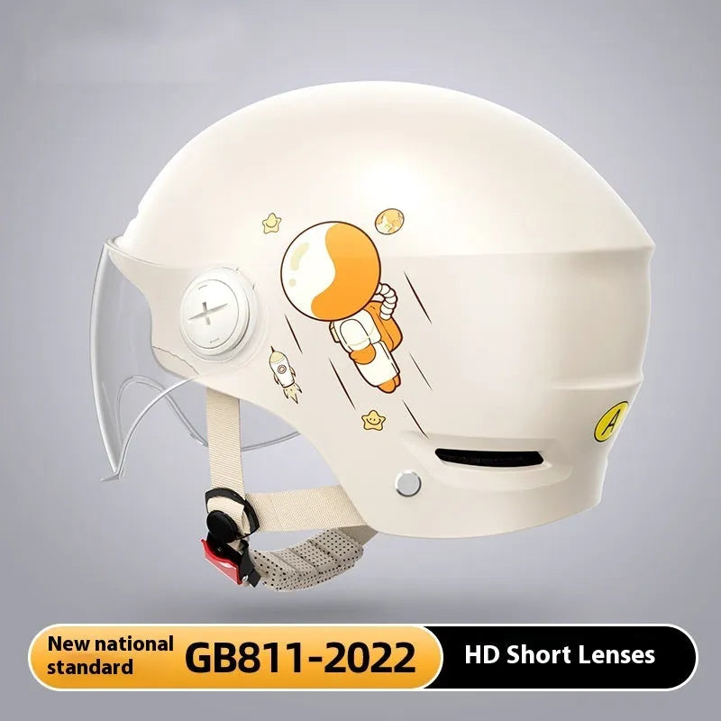 Khaki electric motorcycle helmet with removable lenses on ABS shell for adult commuting safety