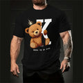 Men's loose fit casual t-shirt with 3D cartoon graphic print in milk silk linen fabric