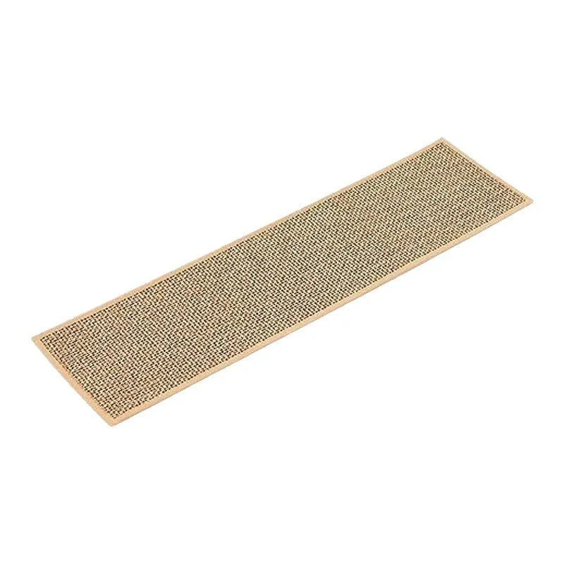Japanese-style linen-look stair mat in camel colour on a wooden step, showing rubber bottom.