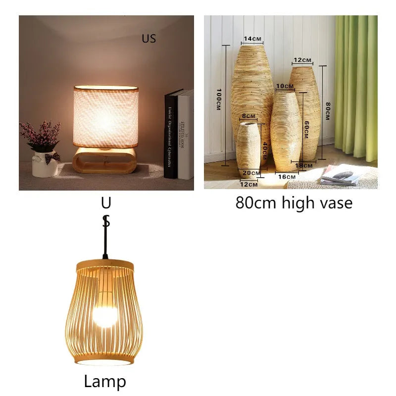 Nordic Japanese bedside table lamp with rubber wood holder, Φ170mm by H230mm, on a nightstand