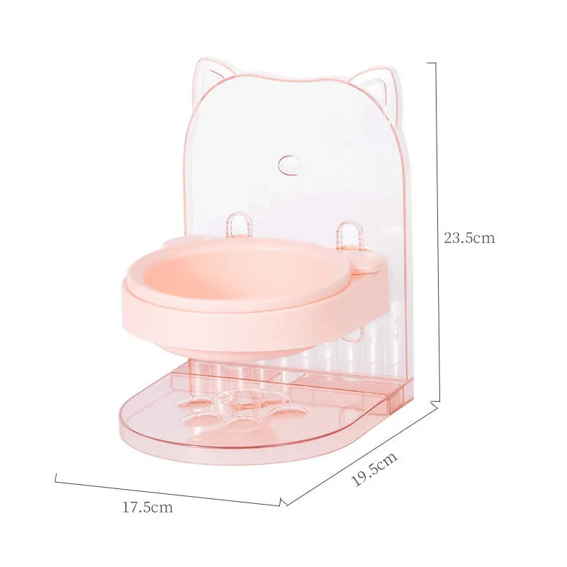 Grey plastic cat feeding bowl with cat ear design and adjustable height mechanism
