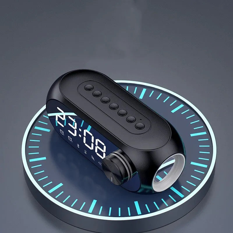 S8 extra bass portable Bluetooth speaker with digital clock display in black, white, or blue colour