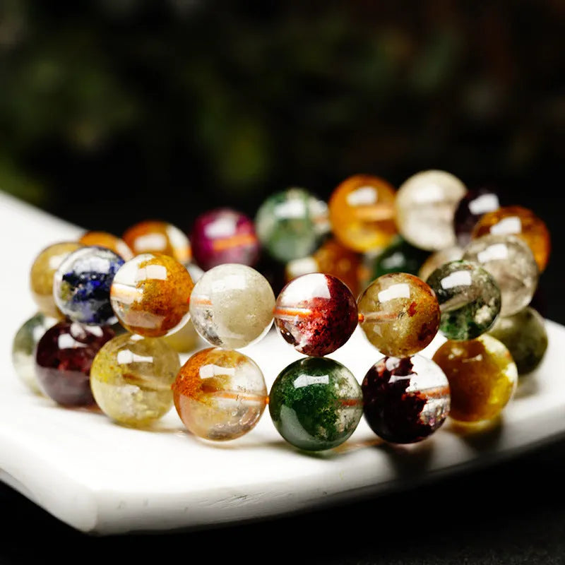 Natural four seasons colourful ghost cornucopia crystal bracelet with 10mm retro ethnic beads
