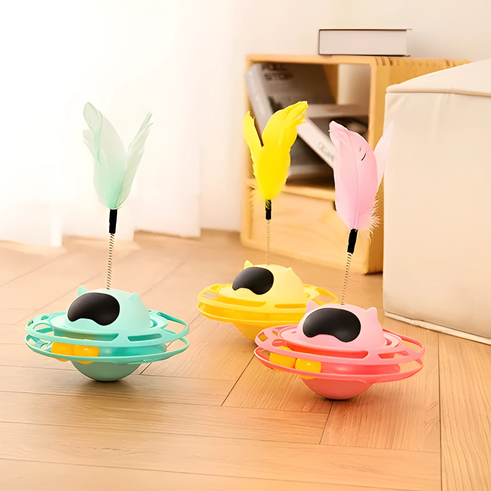 Pink plastic cat tumbler turntable toy with rotating design for independent pet play