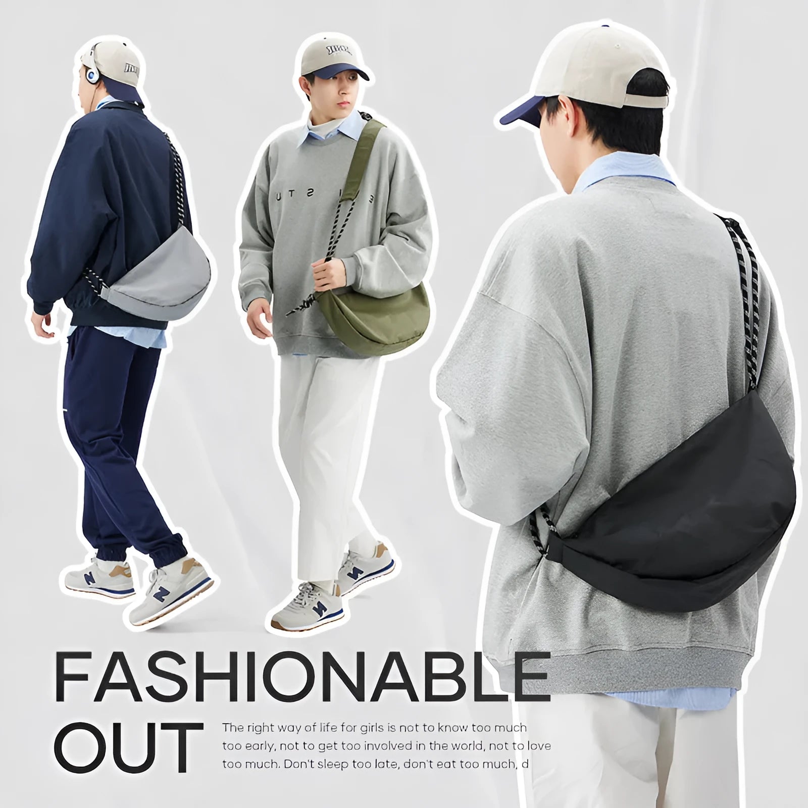 Men's lightweight nylon messenger bag in urban simplicity style with large capacity