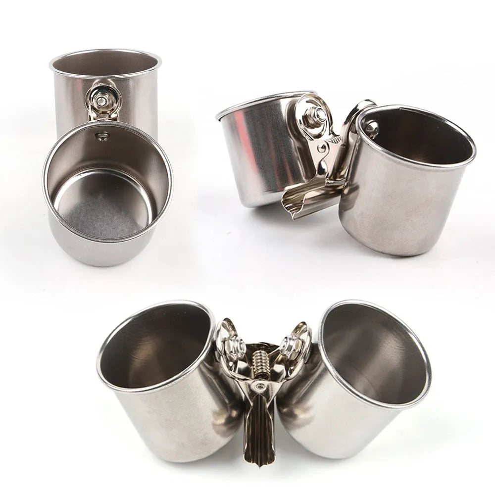 Stainless steel outdoor birdcage feeder in natural colour, shown in three size options.