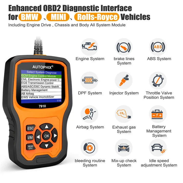 Autophix 7910 BMW diagnostic scanner with OBDII universal car code reading functionality