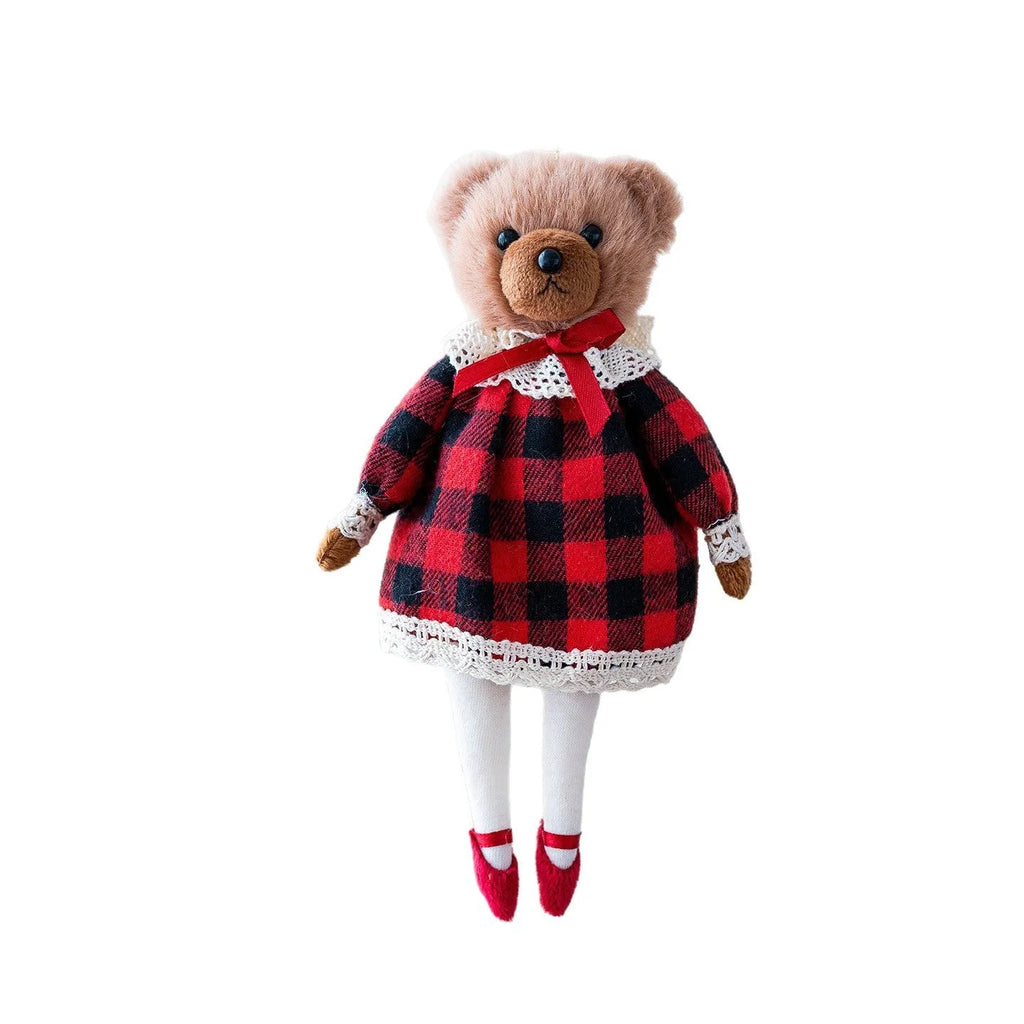 Cartoon plush bear doll with cotton suit and plaid print in gentleman and princess designs