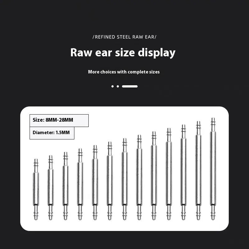 Watch accessories parts including bolt, auricular needle and spring shaft components in six millimeter sizes
