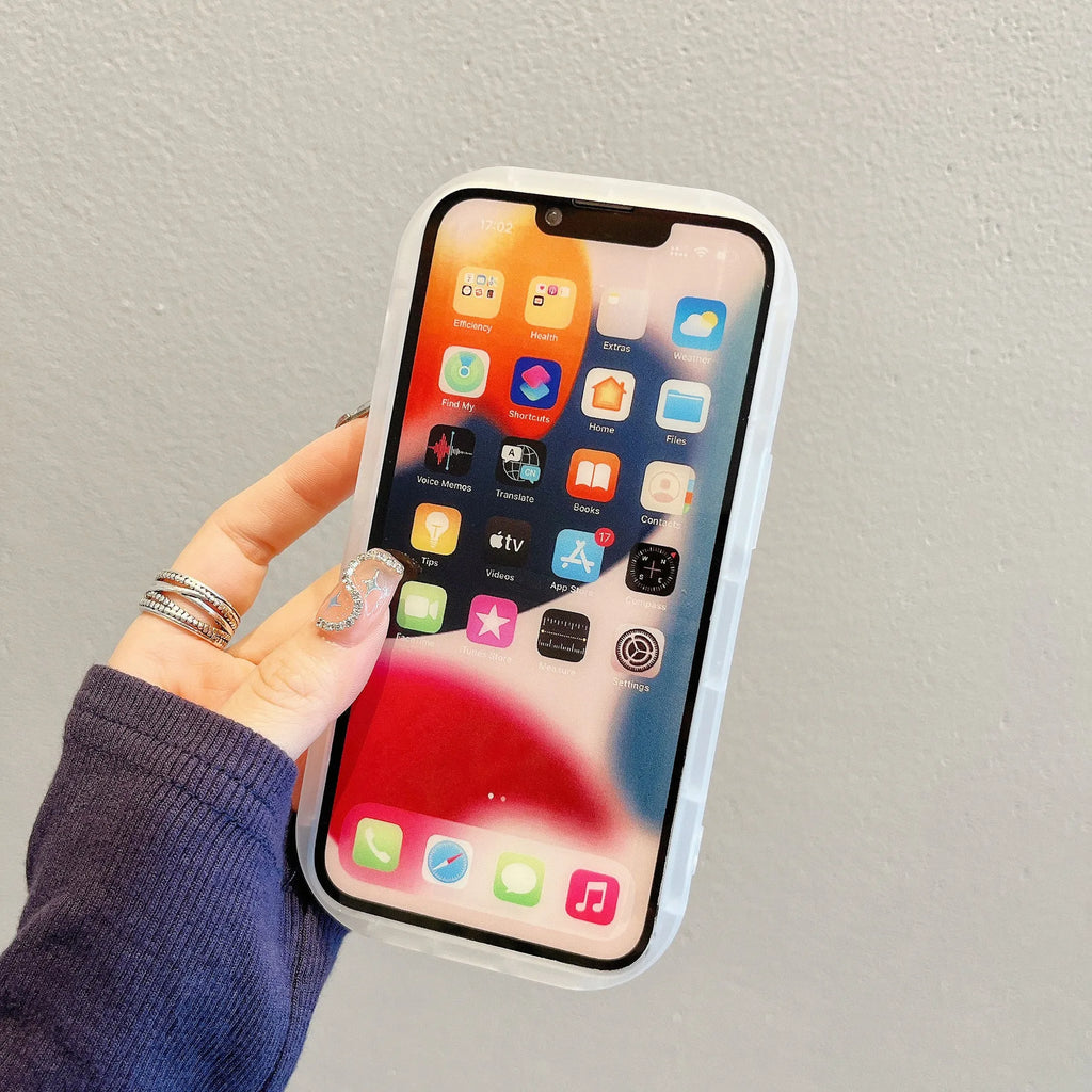 Blooming color TPU phone case with built-in bracket on an iPhone, showing airbag edge design