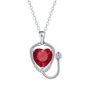 Women's fashion necklace with wings cross stethoscope pendant in red diamond colour
