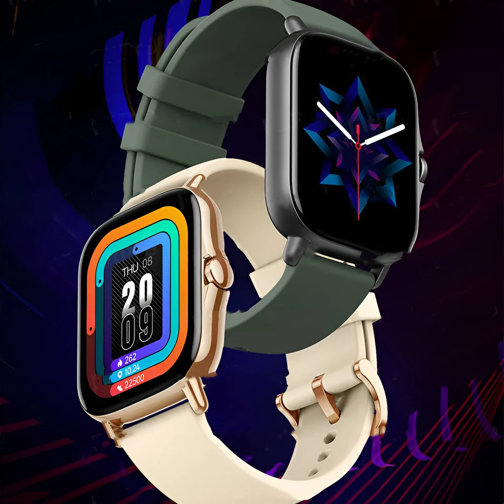 GT20 black smartwatch on wrist showing heart rate monitoring screen