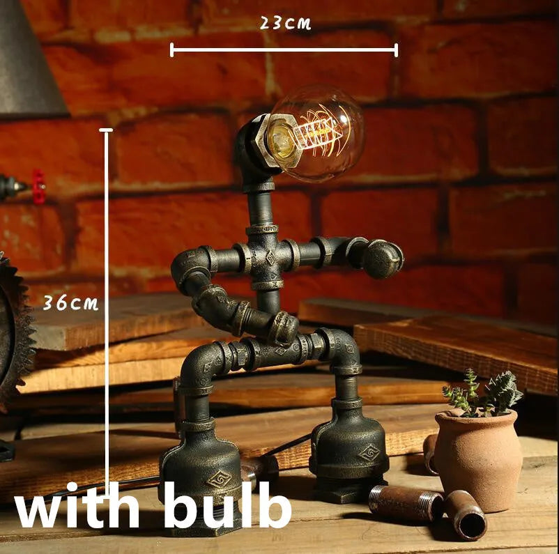 Robot Table Lamp vintage industrial desk light with iron pipe design green bronze finish