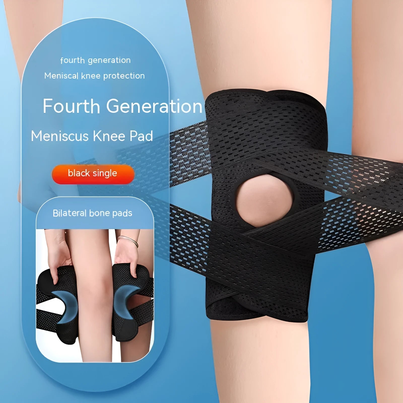 Black mesh knee protective sleeve for sports and injury recovery.