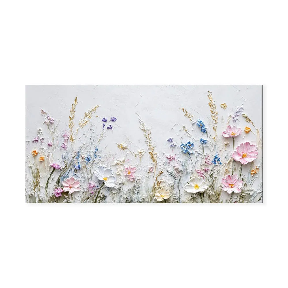 Handmade oil painting canvas wall art with 3D palette knife flowers in modern style, rolled frameless unstretched