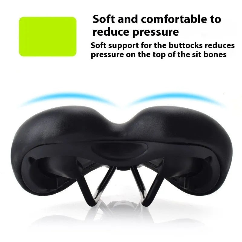 Bicycle seat cushion with hollow design pattern, PU leather exterior, measures 270mm by 180mm
