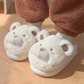 Women's plush slippers with suede upper in round toe design and cartoon pattern