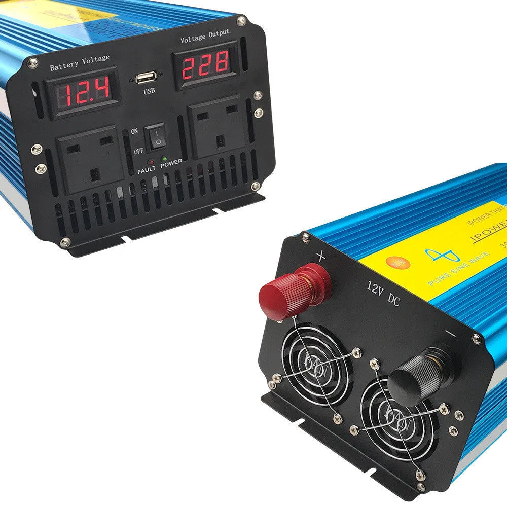 Blue 3000W pure sine wave car power inverter with digital displays and remote control