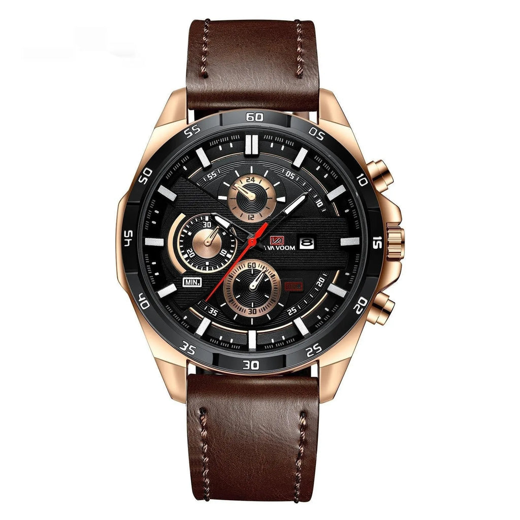 Men's business calendar quartz watch with waterproof design in multiple colour combinations