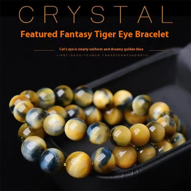 Fantasy tiger eye agate bracelet with geometric round beads in a unisex single circle design.