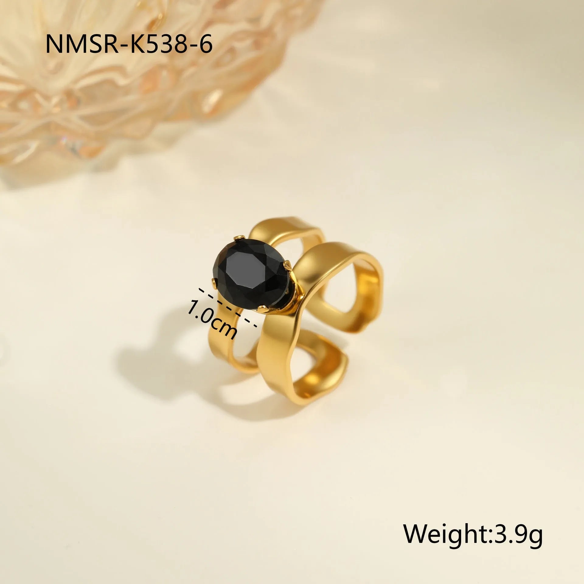 Adjustable open mouth titanium steel ring for women with inlaid zircon stones in a geometry design.