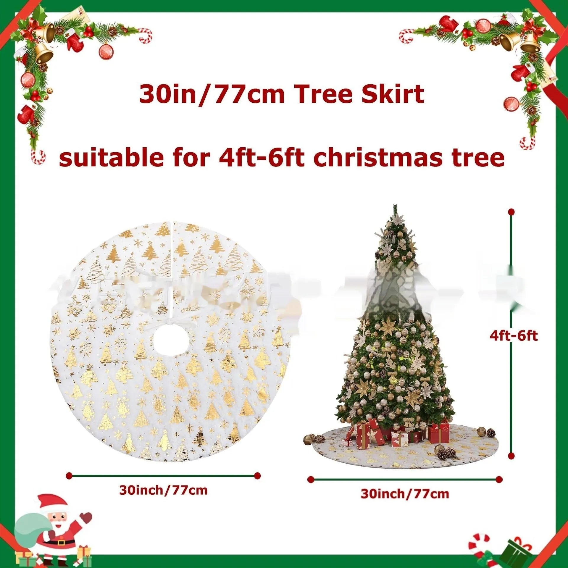 Plush Christmas tree decorative rug in snowflake and star patterns