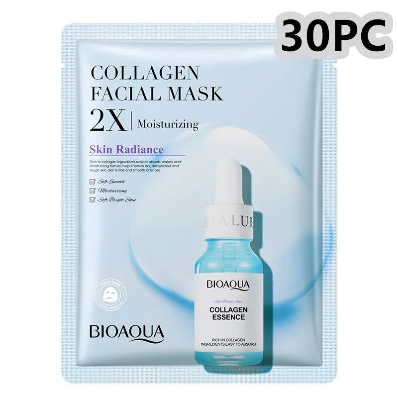 Single pack of a 30g gel facial sheet mask from a range including Collagen, Hyaluronic Acid, Vitamin C and Centella Asiatica variants.