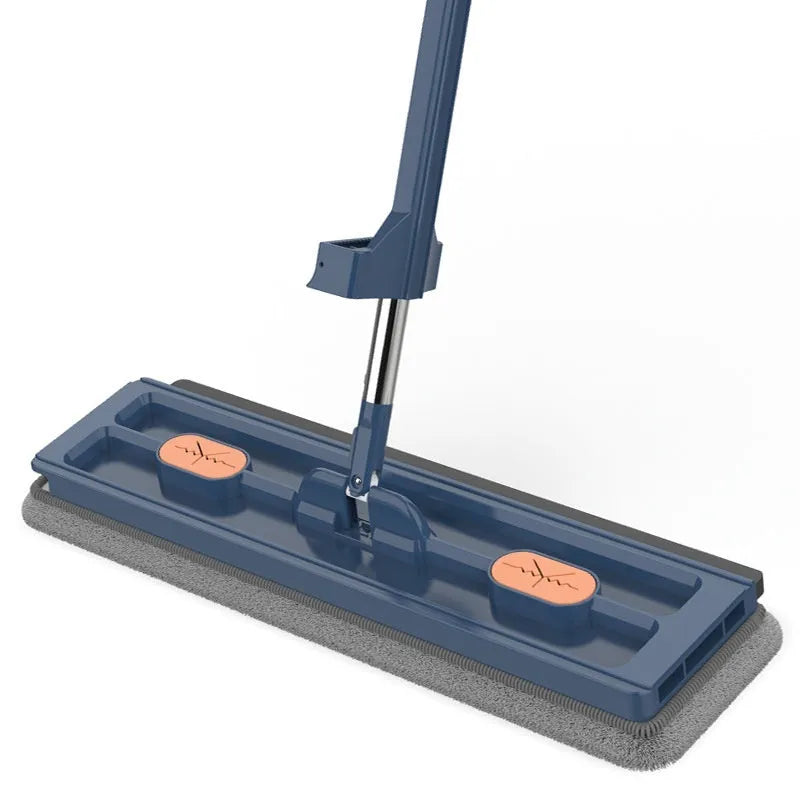 Large flat mop with stainless steel handle and rotating head for floor cleaning