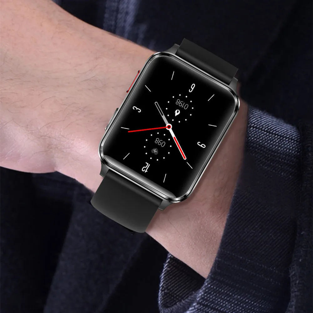 Multi-sport smartwatch with a 1.7-inch blue touchscreen on a silicone wristband.