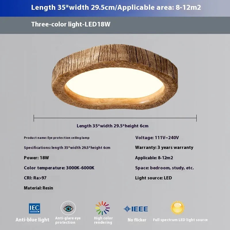 Wood grain finish round ceiling lamp with new Chinese style design for bedroom lighting