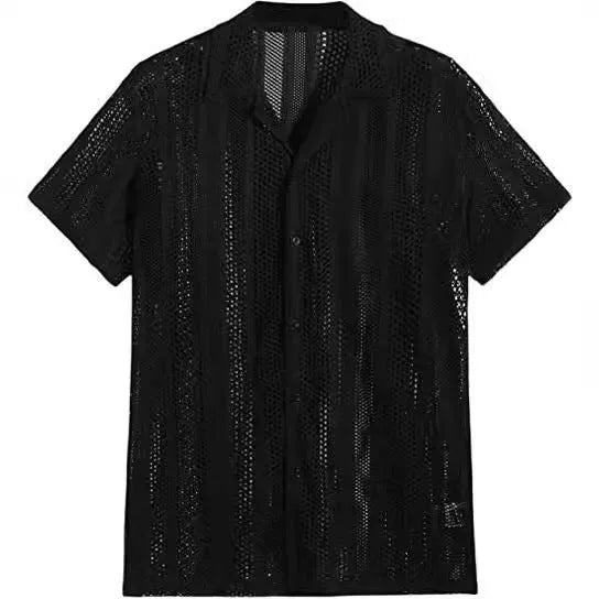 Men's short-sleeved knitted button shirt with Jacquard pattern in street fashion cardigan style